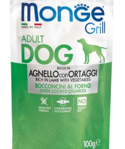 Monge Grill Bocconcini – rikkaliku lambaliha ja köögiviljadega konserv täiskasvanud koertele 100 g