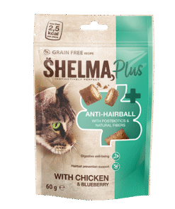Shelma  HAIRBALL kana-ja mustikatäidisega padjakesed 60g