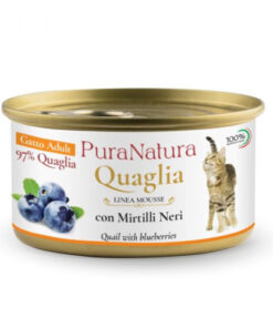 PuraNatura 24x 85g mousse konserv kassidele, vutt ja mustikad